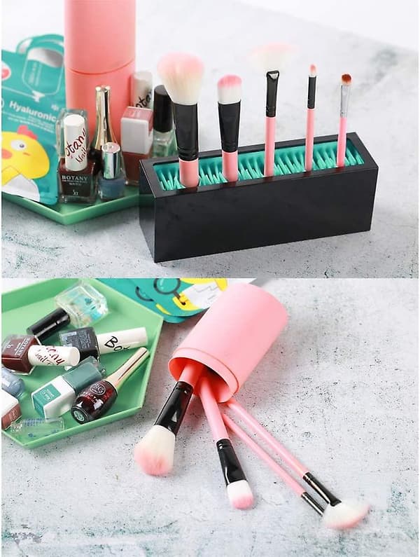 Makeupbørsteholder Organizer, Silikon Vanity Lufttørrende Stativ Display Opbevaring Til Børste, Eyeliners Og Mere, Praktisk Kosmetikværktøj Beholder Black