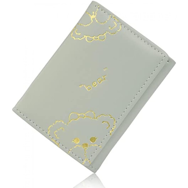 Kawaii-lompakko tytöille, söpö karhun korttikotelo, järjestäjä, vegaaninen nahka, kolminkertainen naisten lompakko A916-768 Green