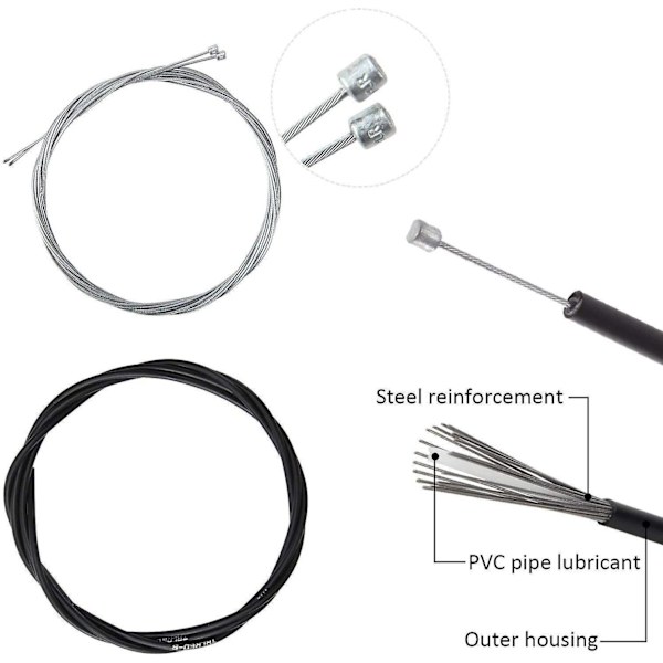 Universal Girskifte Kabelsett 1.5m Foran Girskifte Kabel Og 2.1m Bak Girskifte Kabel + Hussett For Vei Mtb Sykkel