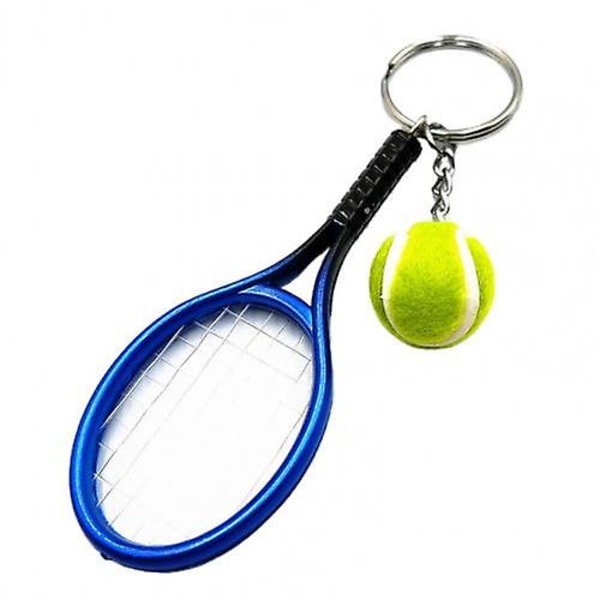 Simulert Mini Tennis Racket Ball Nøkkelring Anheng Veske Nøkkelring Tilbehør Blue