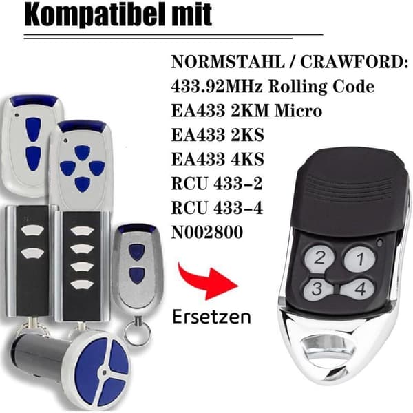 Set med 2 rullande kodfjärrkontroller EA433 2KS, EA433 4KS, RCU 433-2, RCU 433-4, N002800, T433-4 EA433