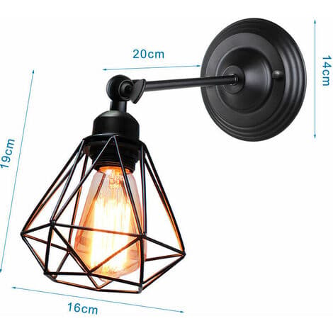 Diamant vegglampe E27 16cm for soverom, korridor, bar, svart - svart