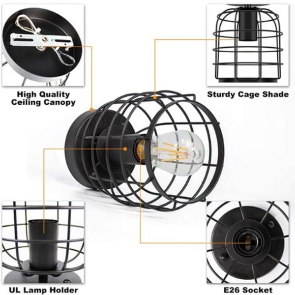 Let Industrielt Retro Metal Bur Cage Loftlampe, Flush Mount Pendant (Pære Ikke Inkluderet, A)