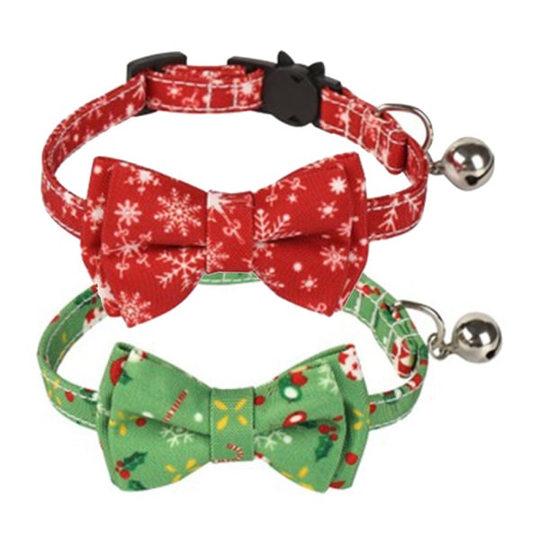 2-pack/ set julkatthalsband med söt fluga och klocka för justerbara säkerhetstillbehör för husdjur
