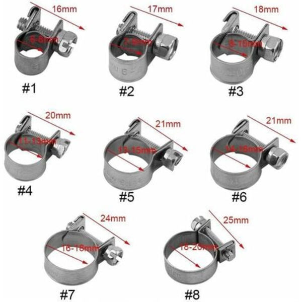 10-pack Slangklämmor i rostfritt stål, kraftiga, 6 mm-20 mm, valbar storlek för rör (13-15 mm)