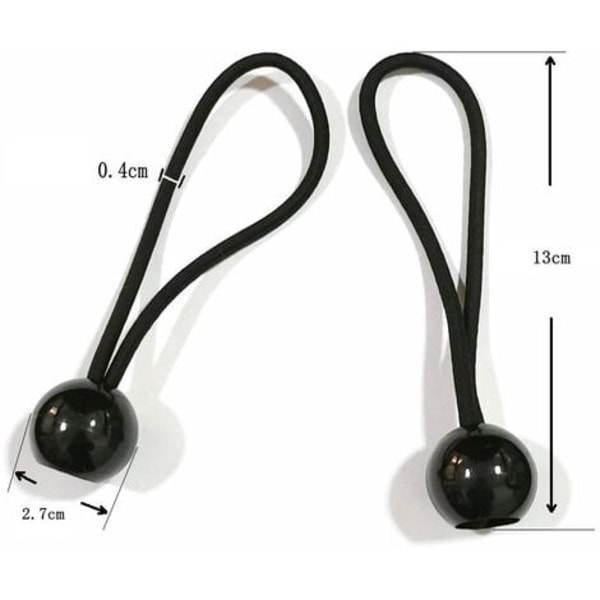 13cm Svart Plastboll Rep Elastiskt Rep för Tält Skuggduk Markis Fästning, 10 st