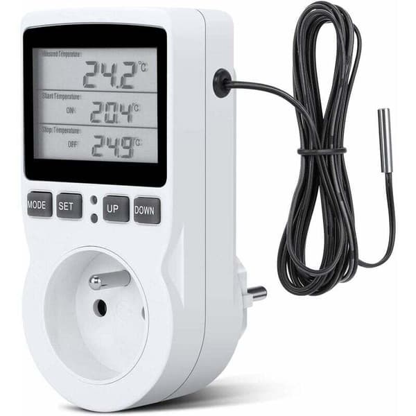 Termostatkontakt, digital timerkontakt, digital programmerbar kontakt med probe, programmerbar digital timer, oppvarming av