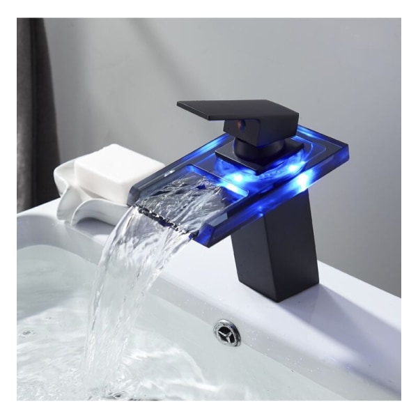 Tvättställsblandare med LED-handfat varm- och kallkran svart kopparvattenfallsutlopp