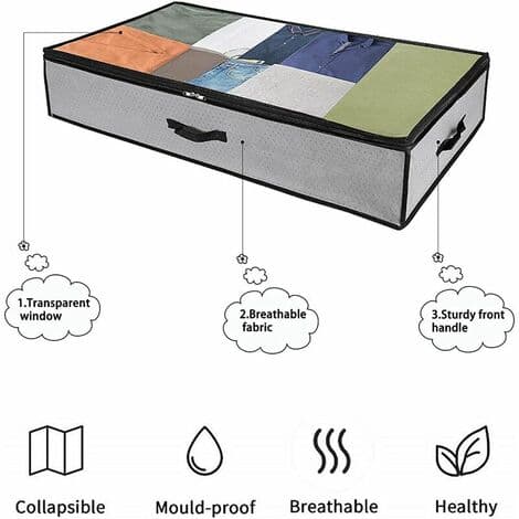 Underbed Oppbevaringspose Sett med 3, Stor Foldbar Ikke-vevd Underbed Oppbevaring, Oppbevaringsposer for Dyner Tepper Puter