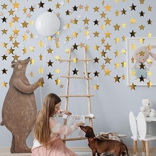 5 stk 4m gull reflekterende stjernepapirgirlander, glitter stjernebanner