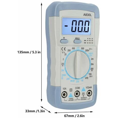 Digital Multimeter AC DC Spänning Ström Detektor Multifunktionell Handhållen Multimeter med Digital LCD-Skärm (Grå Vit)