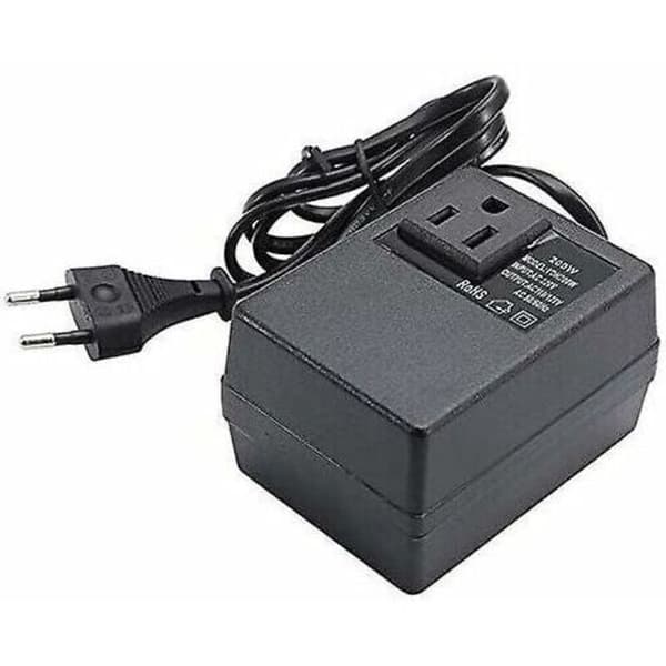 220V til 110V transformator, 200W, med europeisk plugg, for redusert spenning.