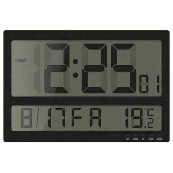 Digital Termometer, Noggrann Väggklocka med Alarm - Stor Text & LCD-Skärm, Tid/Evighetskalender/Temperaturvisning