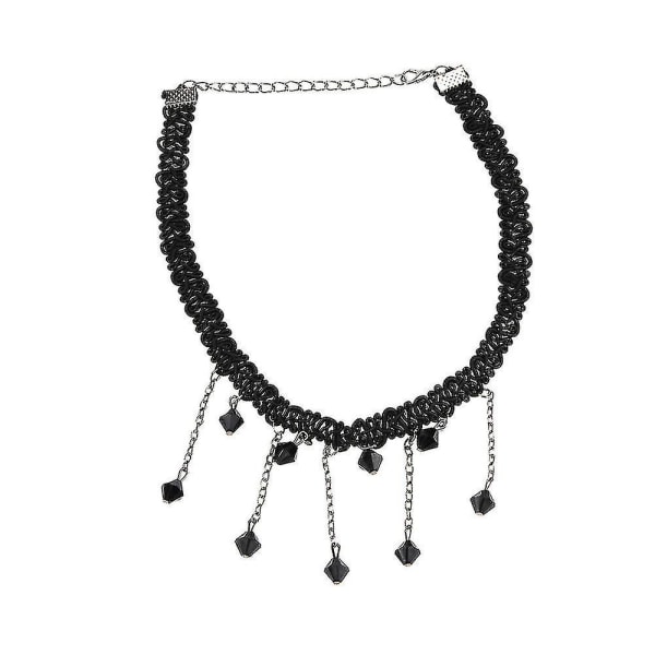Kvinnor svarta pärlor tofs hänge choker haklapp krage halsband smycken charm