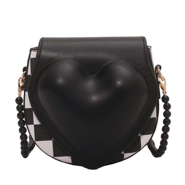 Hjerteveske for kvinner Søt hjerteformet crossbody-veske Mini Damekjede Clutch Skulderhåndvesker A916-287 Black