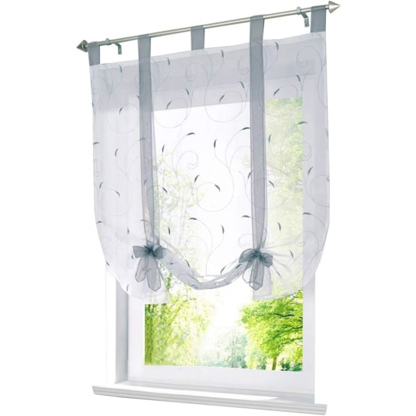 Roman Shade with Embroidery Ribbon Roman Curtains Sheer Buckle Curtain (WxH 80x140cm, silver),