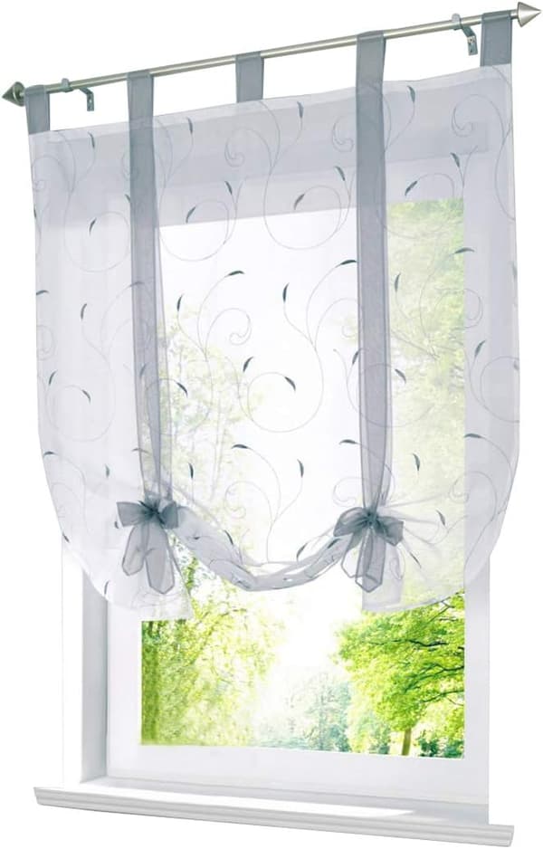 Romerskt Gardiner med Broderiband, Sheer Spänne Gardin (Bredd x Höjd 100x140cm, silver)