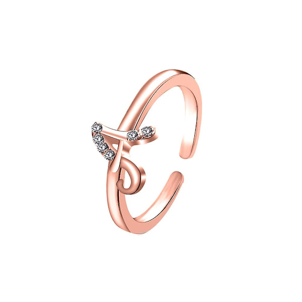 Muodin naiset yksinkertainen A-Z englanninkielinen aakkosten kirjain strassinen avoin sormus koru Rose Gold Q