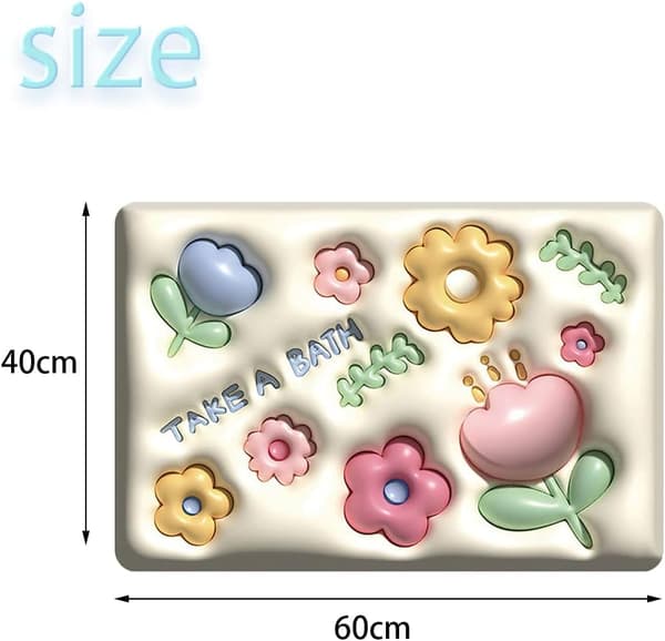 Absorberande halkfri badrumsmatta, (3D / Blommor, 40_x_60_cm) 3D-dusch