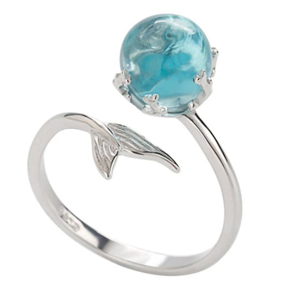 Justerbar Sjöjungfru-Svans Blå Rhinestone Bubbla Fingeröppning Kvinnors Ring Present