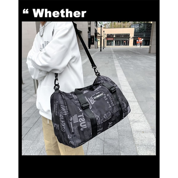 Modebrev Vådt og Tørt Adskillelse Sports Fitness Taske En Skulder Bagage Taske Håndtaske Sort