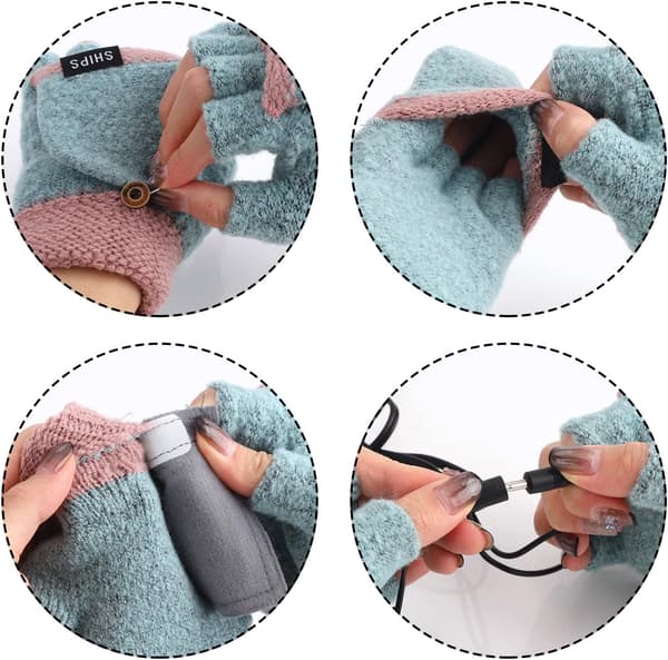 Unisex Gula USB-uppvärmda handskar Vinterstickade handskar Halva