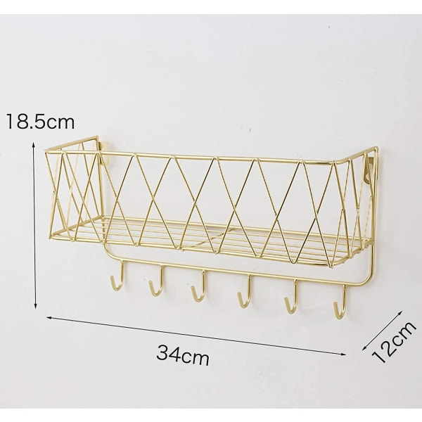 Vegg hylle Flytende hylle med metallgitter, Vegg hylle med kroker, håndkleholder, vegg skap flytende hjem dekor