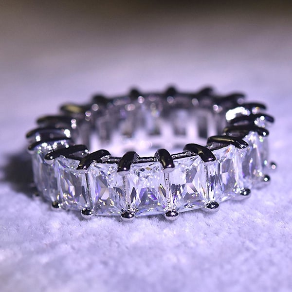 Bryllup Engasjement Prinsesse Cut Rhinestone Innlagt Bridal Finger Ring smykker US 11