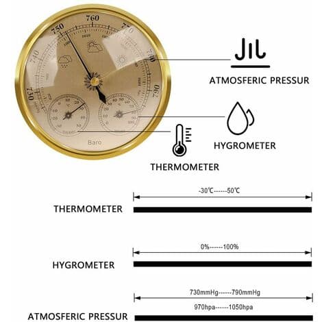 Analog værstasjon - Analog værstasjon for innendørs og utendørs - Består av barometer, termometer og hygrometer