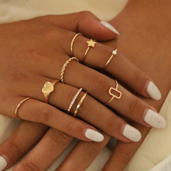 8 stk Fingerringer Femtakkede Stjerner Rhinestones Smykker Galvanisering Geometrisk Ring Bursdagsgaver Golden