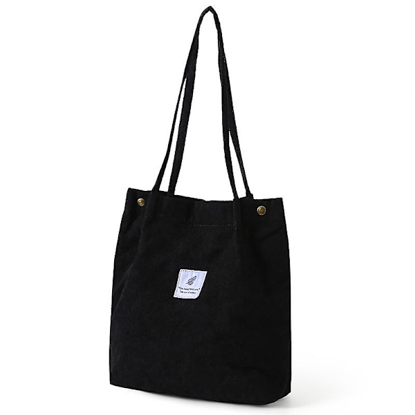 Corduroy Tote Bag til Kvinder og Piger Stor Genanvendelig Bære Taske med Indvendig Lomme A916-314 Black