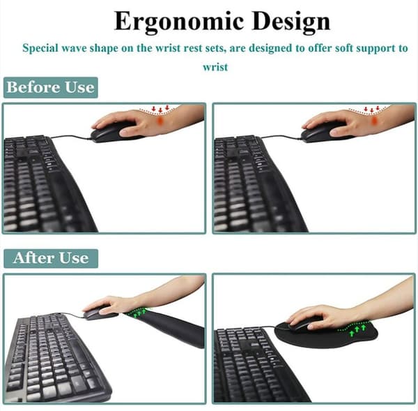 Gummi Mousepad med Langsom Tilbagefjedrende Hukommelsesskum til Håndleddet - Kontor Tastaturmåtte Sæt