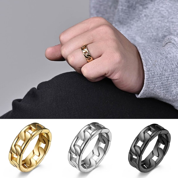 Hip Hop Style Finger Ring Kedja Form Design Inte lätt att bryta Smycken Unisex Twist Ring För Fest Golden US 12