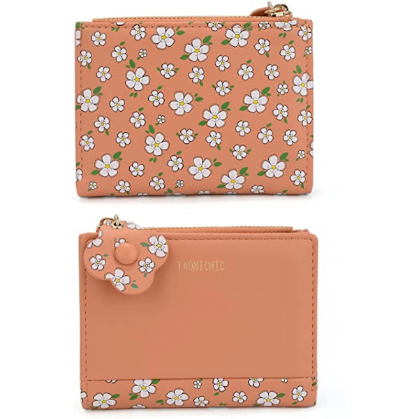 Pung til kvinder, floral, lille vegansk læder kortholder, organizer, pigeblomst, møntpung, floral A916-798 Orange