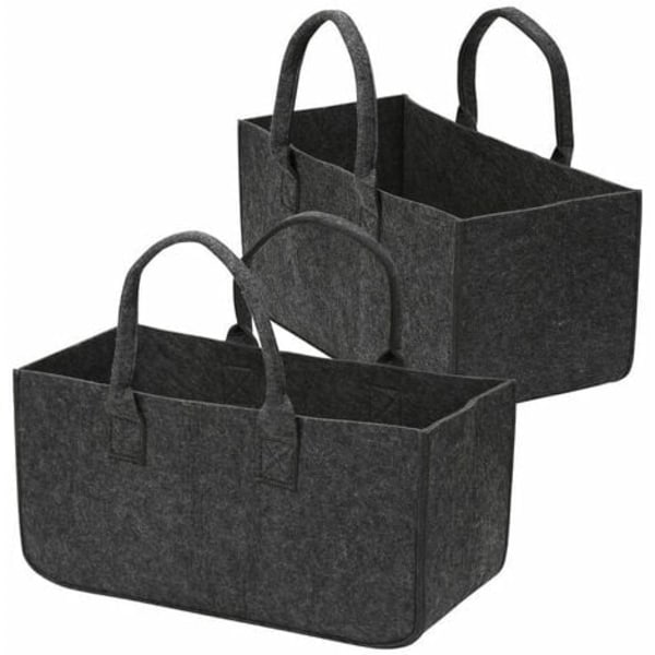 Set med 2 filtpåsar vedkorg shoppingpåse filttidningshållare stor stockkorg grå Drak 50x25x25cm - mörkgrå