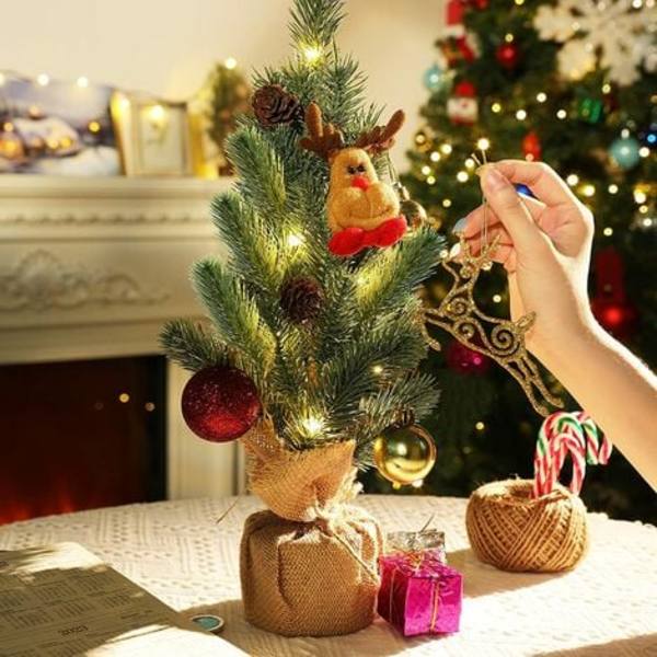 Bordplade Juletræ, Mini Bordplade Kunstigt Juletræ med Kludpose Base- 7,8 Tommer
