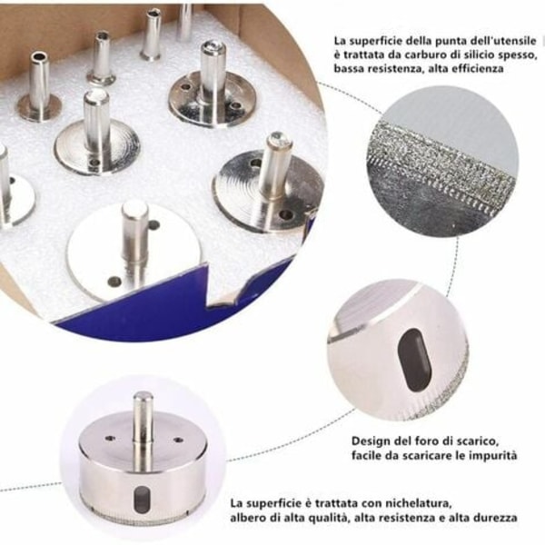 15-pack glasborrset ?6-50mm HSS diamantborr i kolstål för våt skärning diamantfräs för kakel