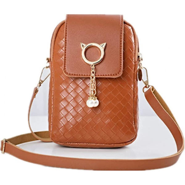 Dames Mini Crossbody Pu Mobiltelefon Skuldertaske, Kvinders Lynlås Telefonpung Smart Tegnebog Mobiltelefon Taske Med Justerbar Skulderrem Til Rejse Brown
