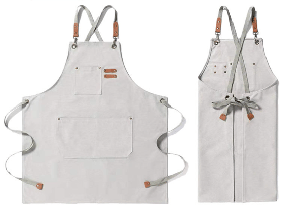 Tung lærred forklæde, træbearbejdning, havearbejde, denimstrop, bomuldsbælte (off white),