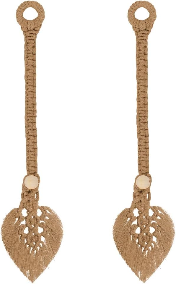 Sæt med 2 Boho gardinbindere, Gardin macrame bomuldsblade