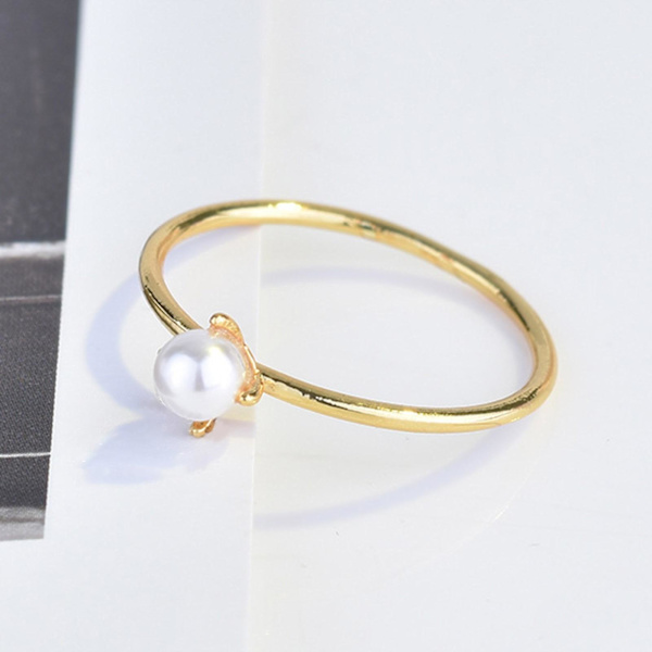 Kvinde Ring Attraktiv Dekorativ Mini Faux Perle Finger Ring Til Forlovelse US 8