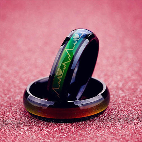 Snygg Ring i Rostfritt Stål med Tryckt Mönster - Unisex Rund Parring för Dejting US 9 Mens