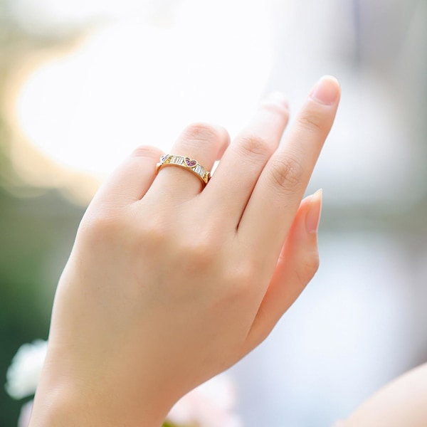 Kvinde Ring Peach Hjerte Rhinestones Smykker Hul Ud Cubic Zirconia Finger Ring Fødselsdag Gave US 6
