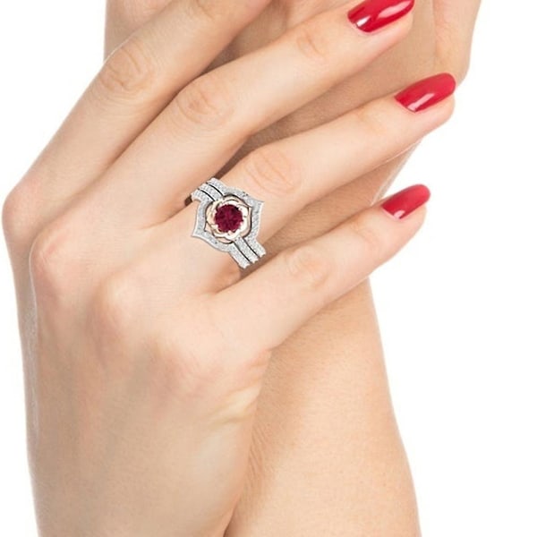 3 stk. Elegante Kvinders Faux Ruby Rhinestone Indlagt Finger Ring Bånd Smykker Gave US 5