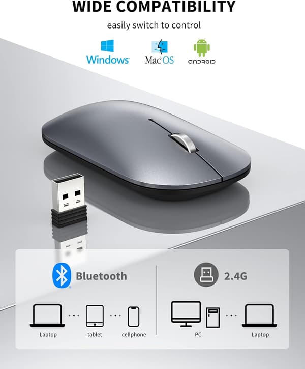 1 stk Oppladbar Bluetooth-mus, 4000 DPI Tre Moduser, Lydløs