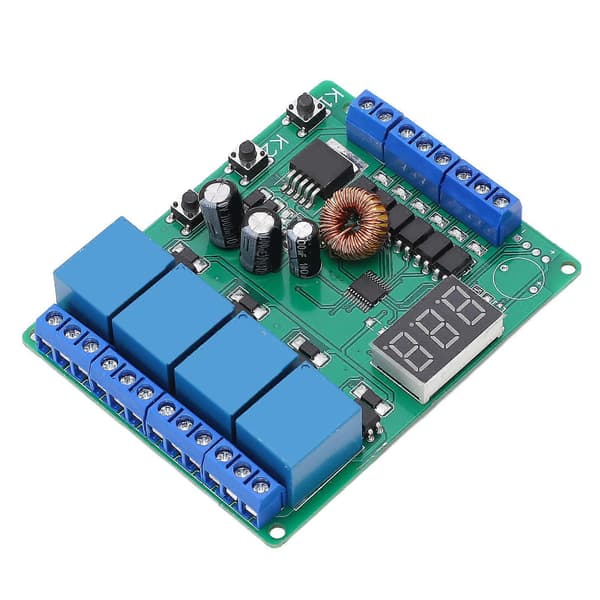 Programmerbar 4-veis relékontrollmodul med digitalt display for krets