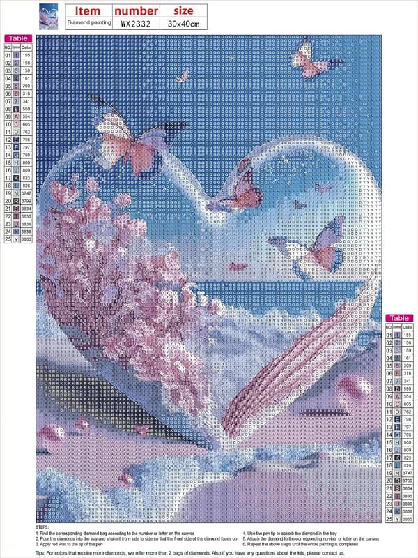 Diamantmaleri til Voksne, 30x40cm Hjerte Krystal Diamant