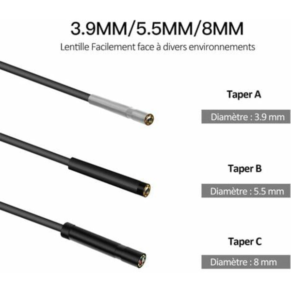 2,4 tum 1080P 2600mAh högupplöst färgendoskop batterikapacitet IP68 vattentät 8mm linsdiameter 2 meter Modell