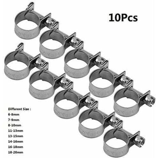 10-pack Slangklämmor i rostfritt stål, kraftiga, 6 mm-20 mm, valbar storlek för rör (13-15 mm)