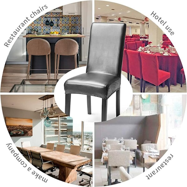Set med 2 stolsöverdrag i konstläder, vattentäta, eleganta, stretchiga stolsöverdrag med hög rygg, för matsal, bankett, bröllop, bruna